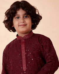 Manyavar Boys Boys Wine Chikan Kurta Set