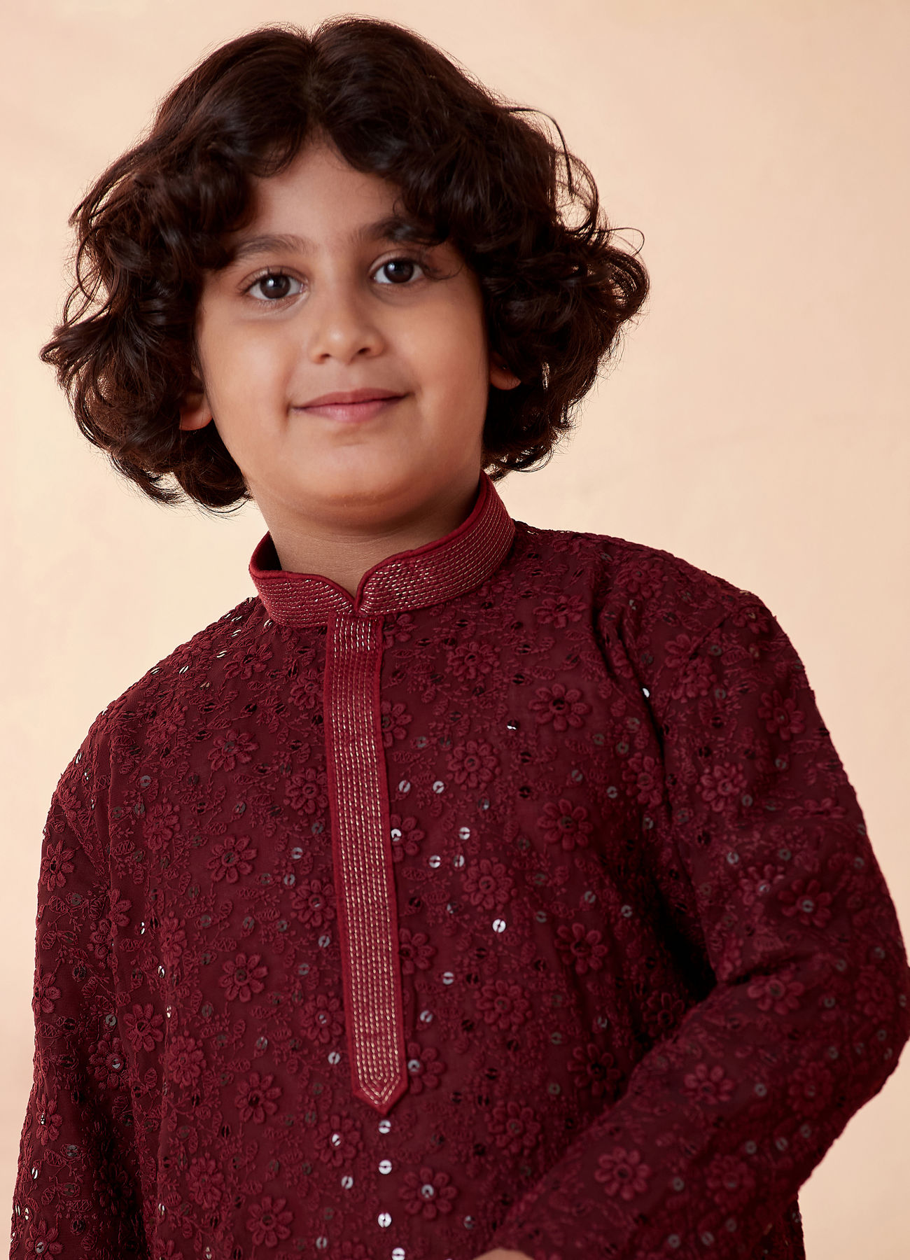 Manyavar Boys Boys Wine Chikan Kurta Set