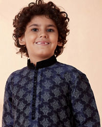 Manyavar Boys Boys Navy Blue Printed Kurta Set