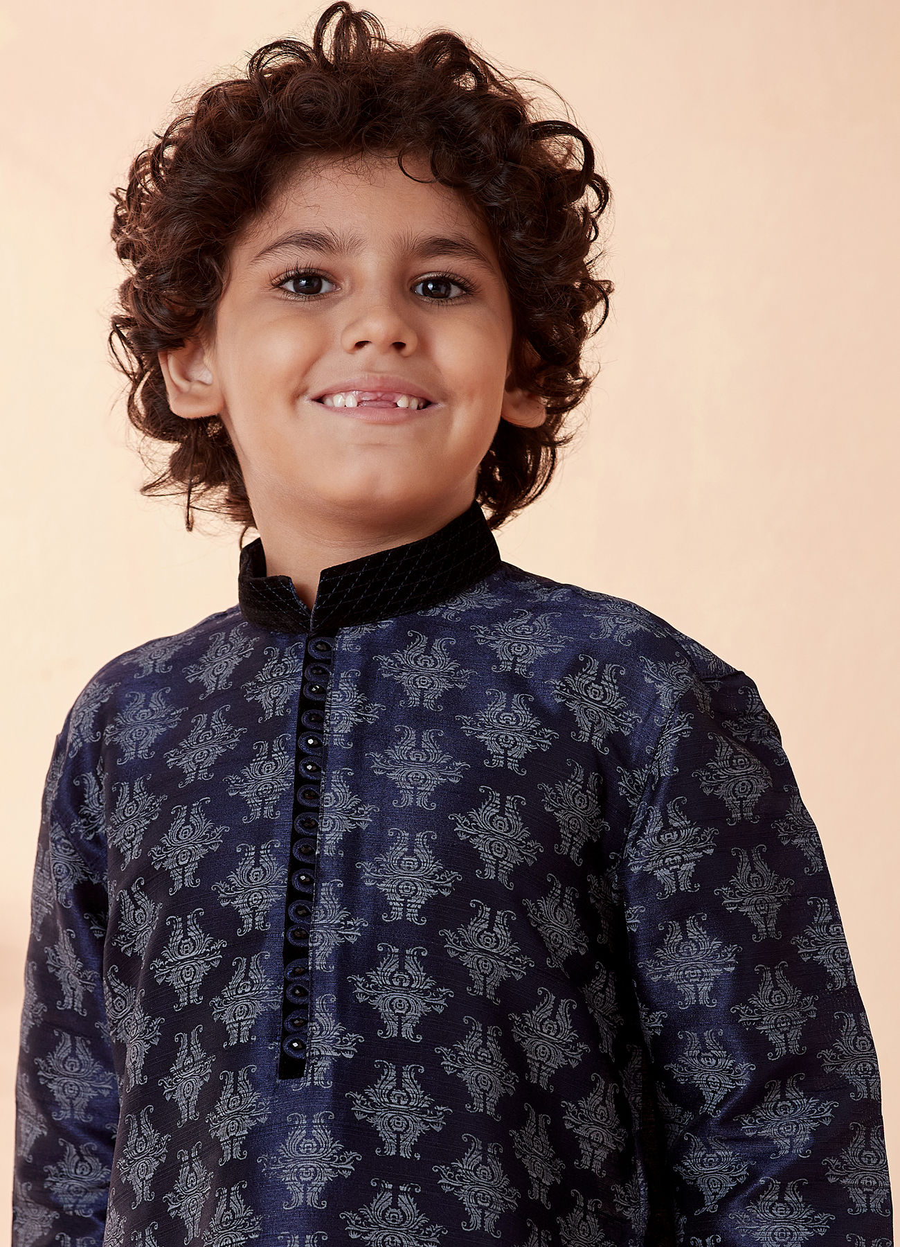 Manyavar Boys Boys Navy Blue Printed Kurta Set