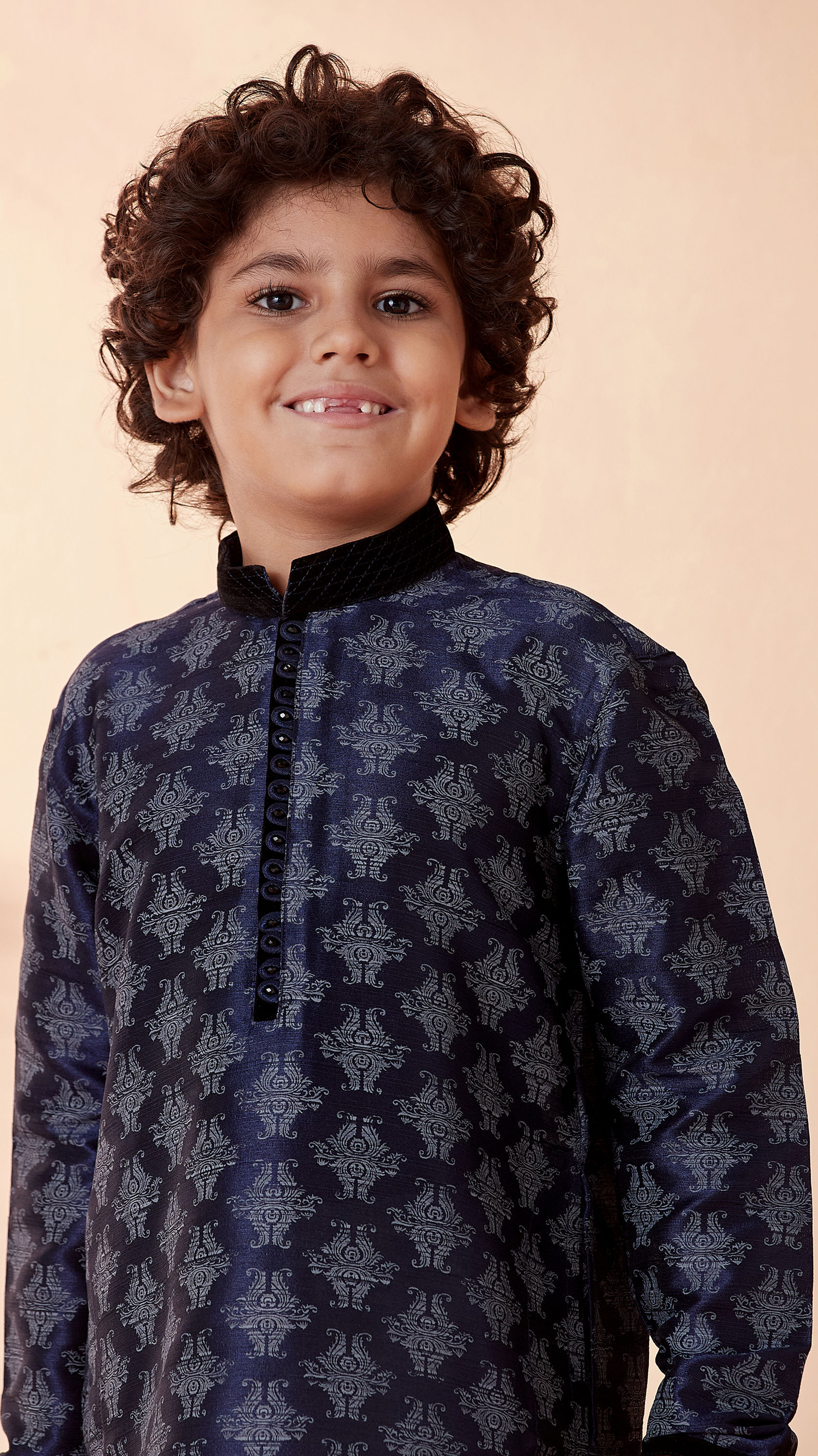 Manyavar Boys Boys Navy Blue Printed Kurta Set