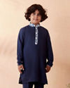 Boys Blue And White Kurta Jacket Set image number 2