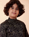 Manyavar Boys Boys Black Floral Printed Side Open Kurta Set