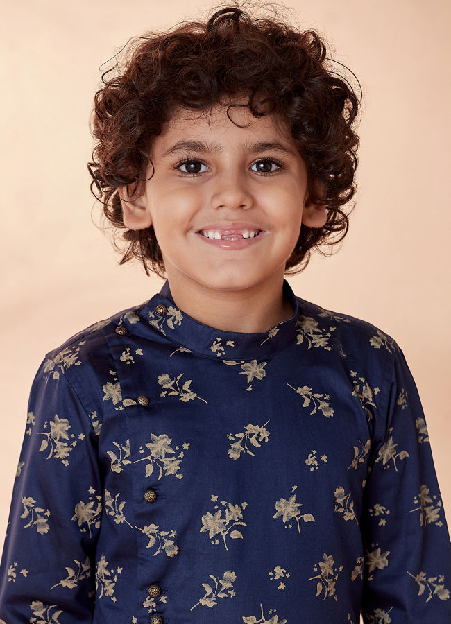 Manyavar Boys Boys Dark Blue Side Open Kurta Set