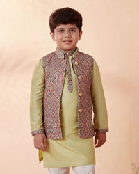 Manyavar Boys Boys Multicoloured Jacket With Light Green Kurta Set