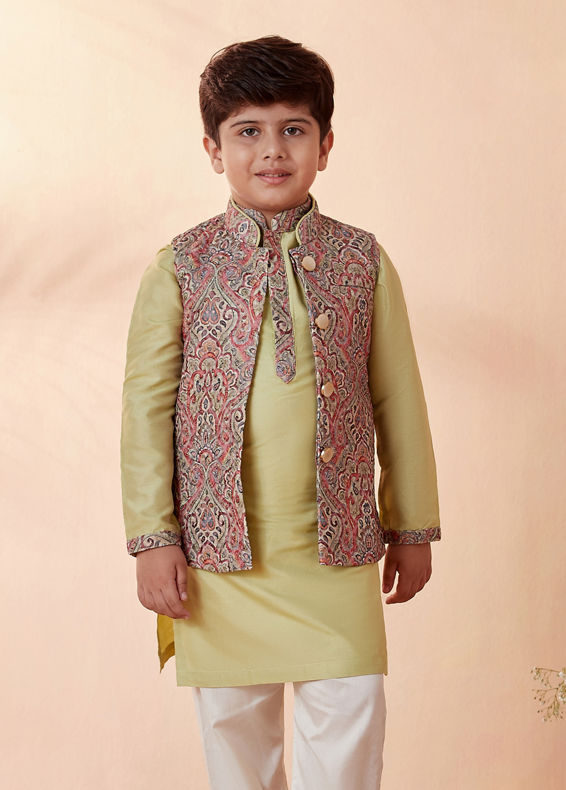 Manyavar Boys Boys Multicoloured Jacket With Light Green Kurta Set