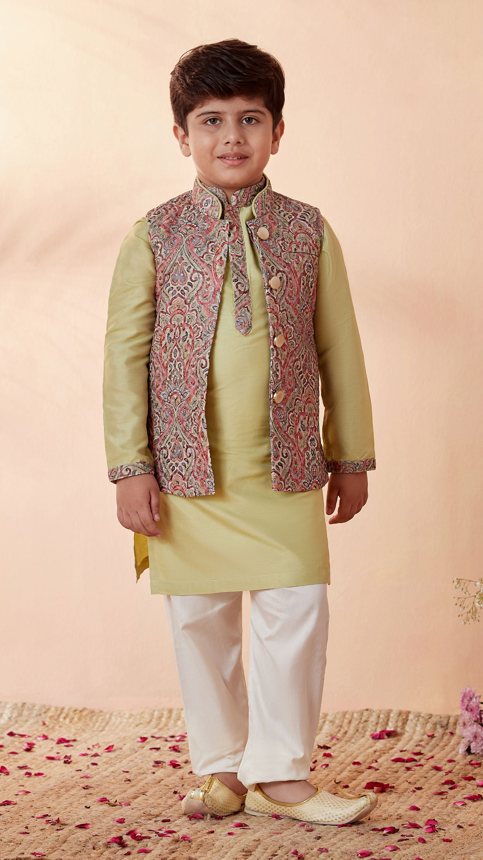 Manyavar Boys Boys Multicoloured Jacket With Light Green Kurta Set