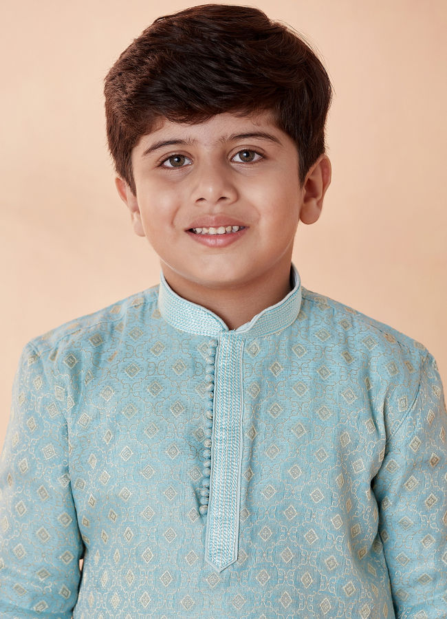 Boys Powder Blue Printed Kurta Set image number 0