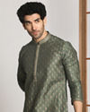 Manyavar Men Bottle Green Festive Kurta With Golden Motifs