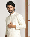 alt message - Manyavar Men Pearl White Kurta Jacket With Printed Motifs image number 0