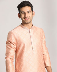 Manyavar Men Salmon Pink Jacquard Kurta Pajama Set