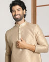 alt message - Manyavar Men Light Taupe Self Embossed Kurta Set image number 0