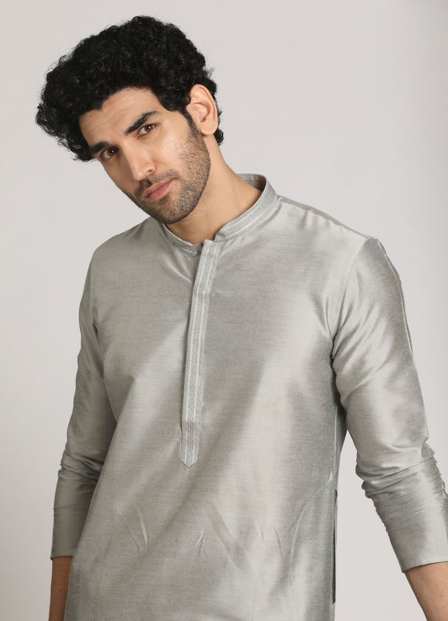 Cloud Grey Solid Kurta Pajama image number 0