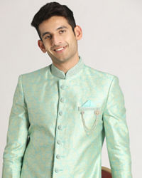 Manyavar Men Grandiose Green Indo Western Set