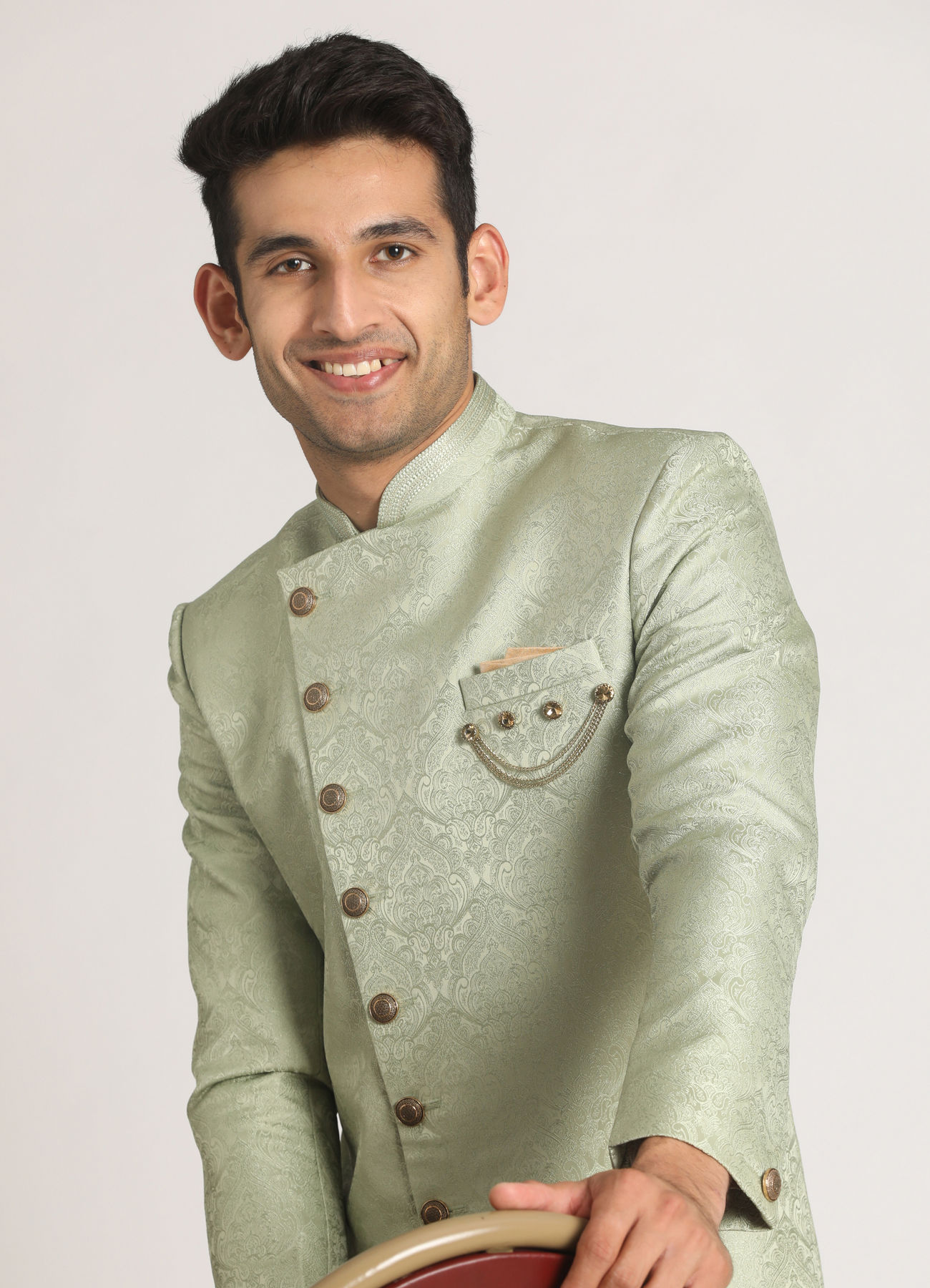 Manyavar Men Sage Green Indo Western