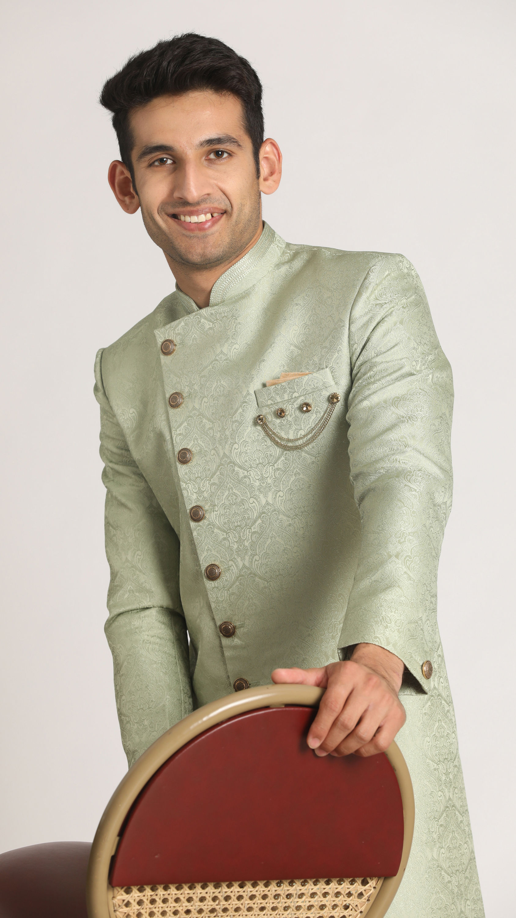 Manyavar Men Sage Green Indo Western