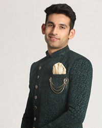 Manyavar Men Emerald Green Achkan Indo Western