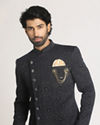 Manyavar Men Dark Blue Achkan Indo Western