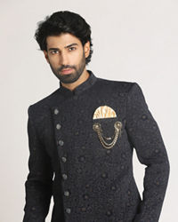 Manyavar Men Dark Blue Achkan Indo Western