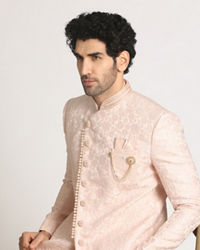 Manyavar Men Powder Pink Self Design Indo Western