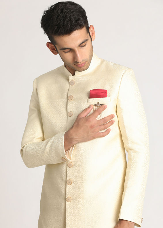 Manyavar Men Opal White Indo Western