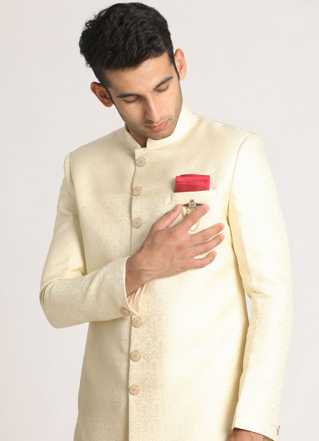 Manyavar Men Opal White Indo Western