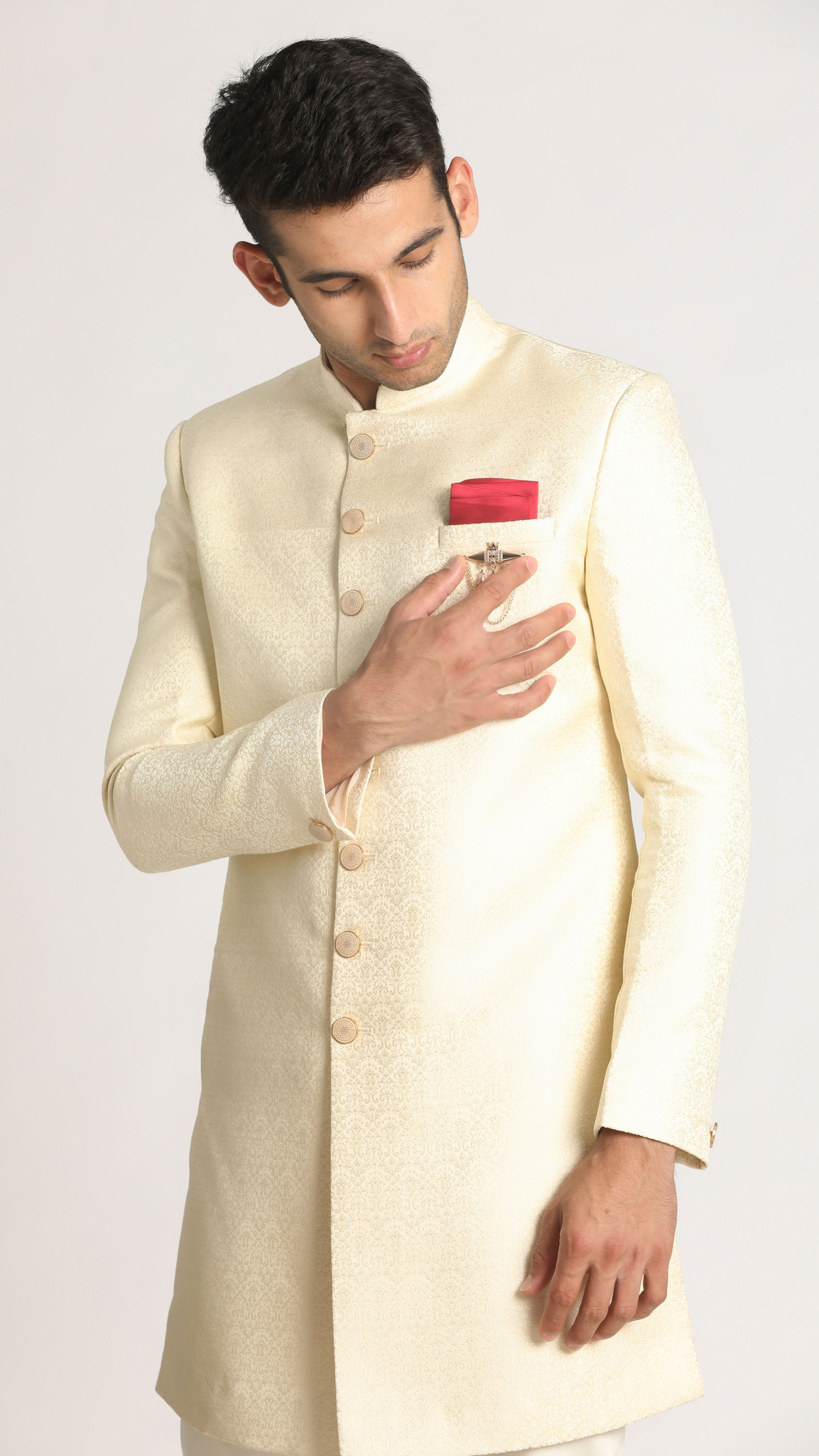 Manyavar Men Opal White Indo Western