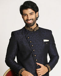 Manyavar Men Royal Blue Indo Western