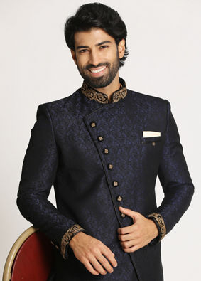 Manyavar Men Royal Blue Indo Western