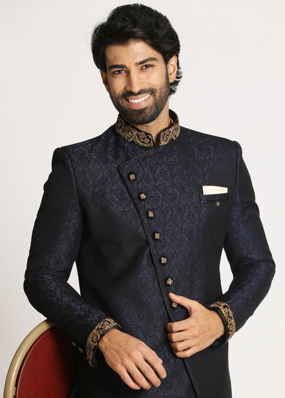 Manyavar Men Royal Blue Indo Western
