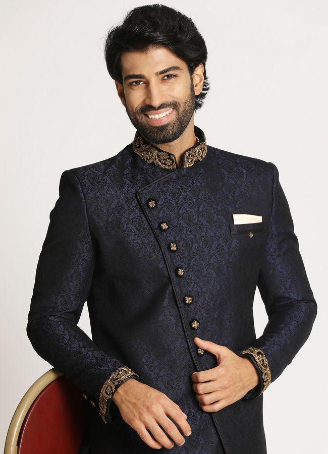 alt message - Manyavar Men Royal Blue Indo Western image number 0