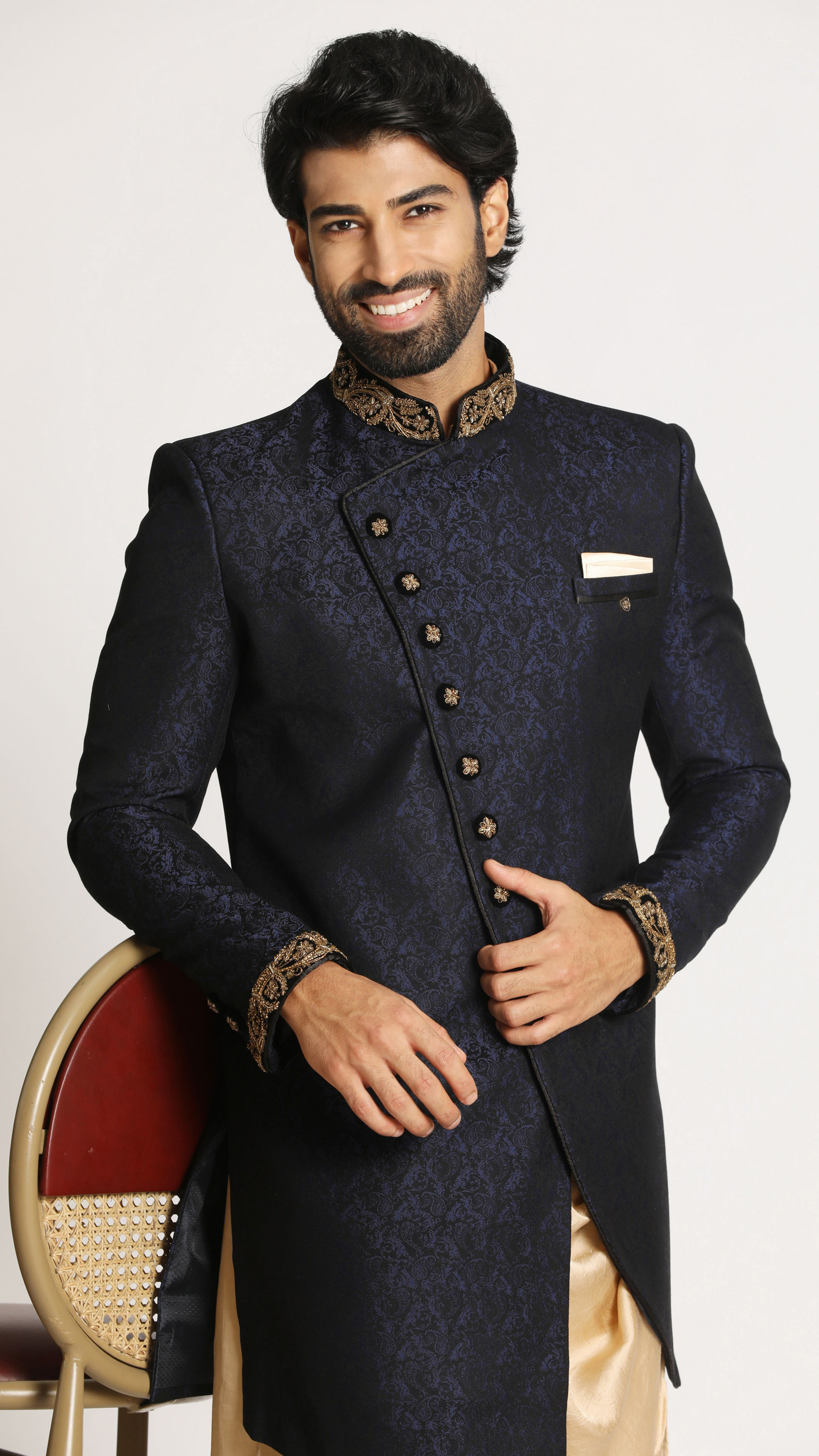 Manyavar Men Royal Blue Indo Western