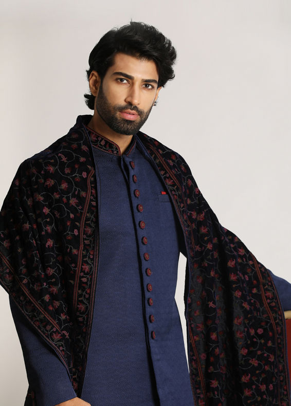 Manyavar Men Royal Blue Indo Western With Dupatta