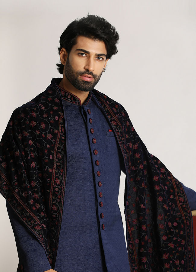 alt message - Manyavar Men Royal Blue Indo Western With Dupatta image number 0