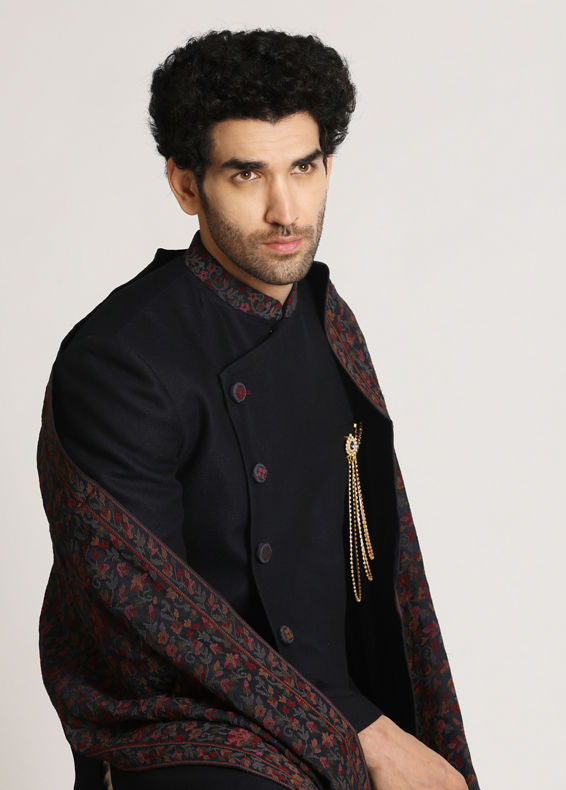 Manyavar Men Dark Blue Indo Western With Dupatta
