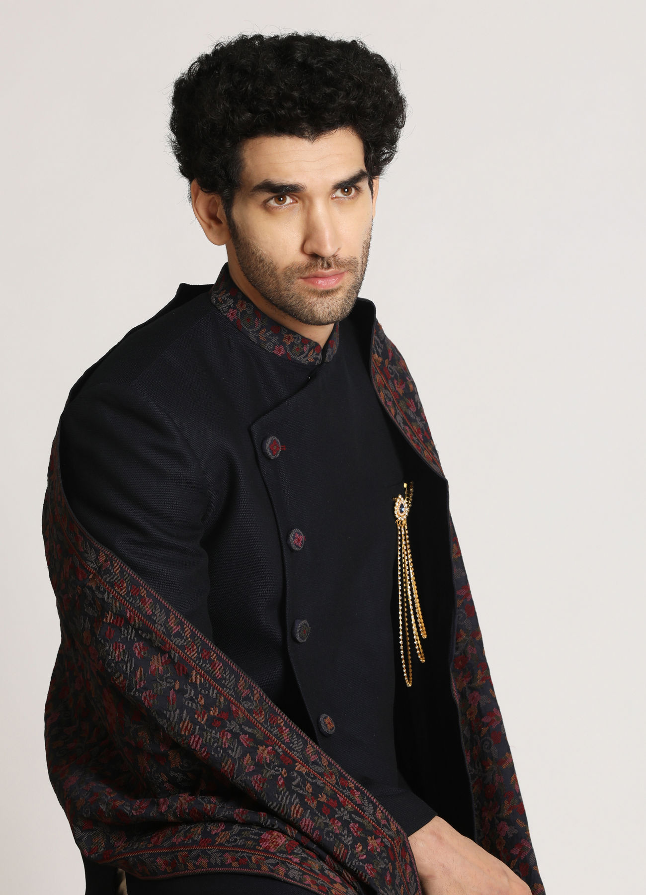 Manyavar Men Dark Blue Indo Western With Dupatta