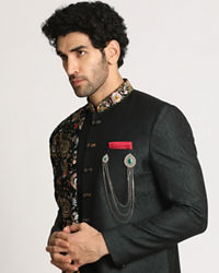 Manyavar Men Dark Green Indo Western With Dupatta