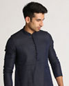 Manyavar Men Navy Blue Self Design Kurta Set