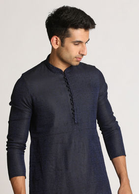 Navy Blue Self Design Kurta Set image number 0