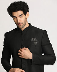 Manyavar Men Charcoal Black Indo Western