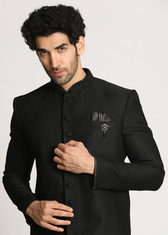 Manyavar Men Charcoal Black Indo Western