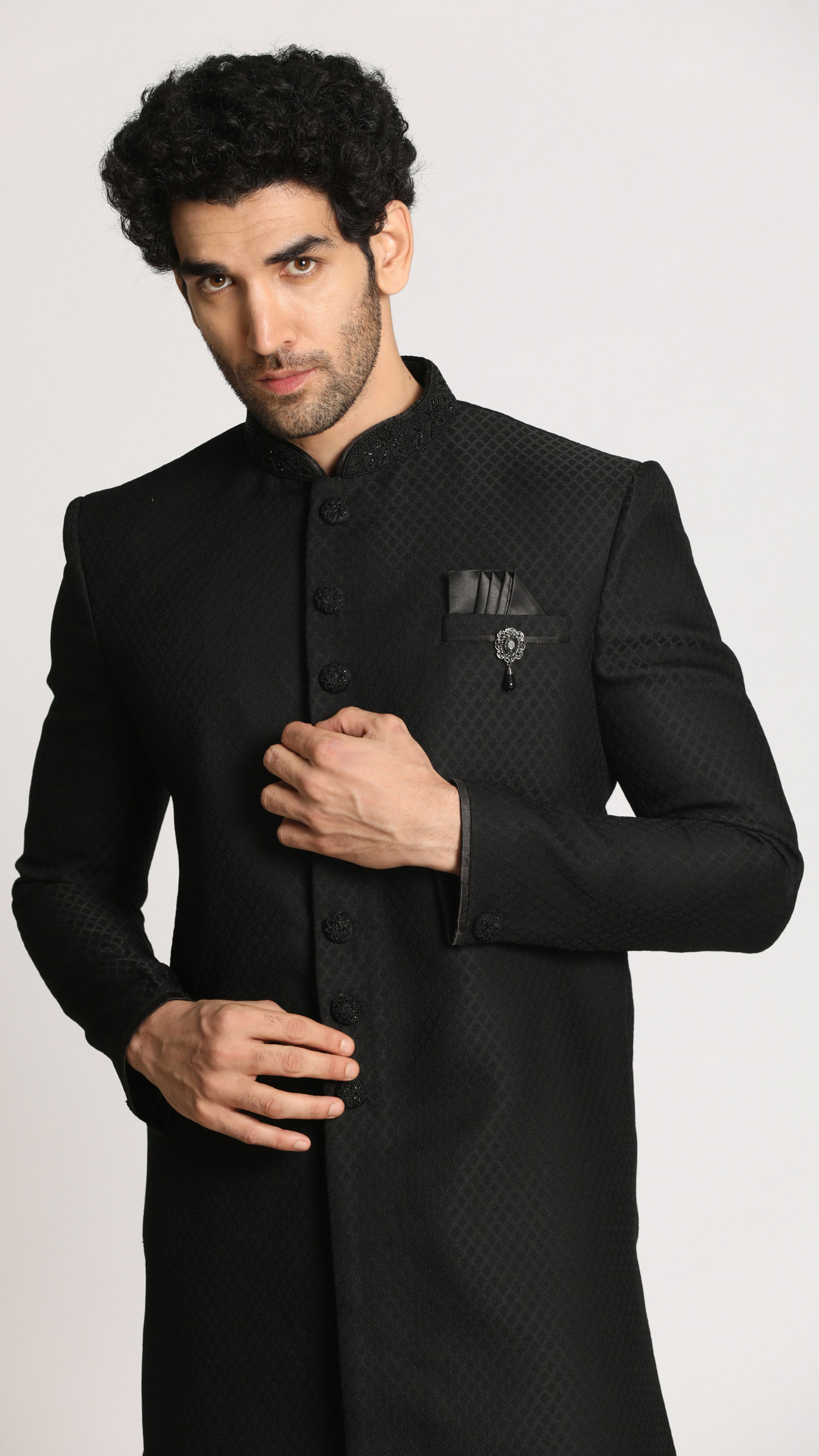 Manyavar Men Charcoal Black Indo Western