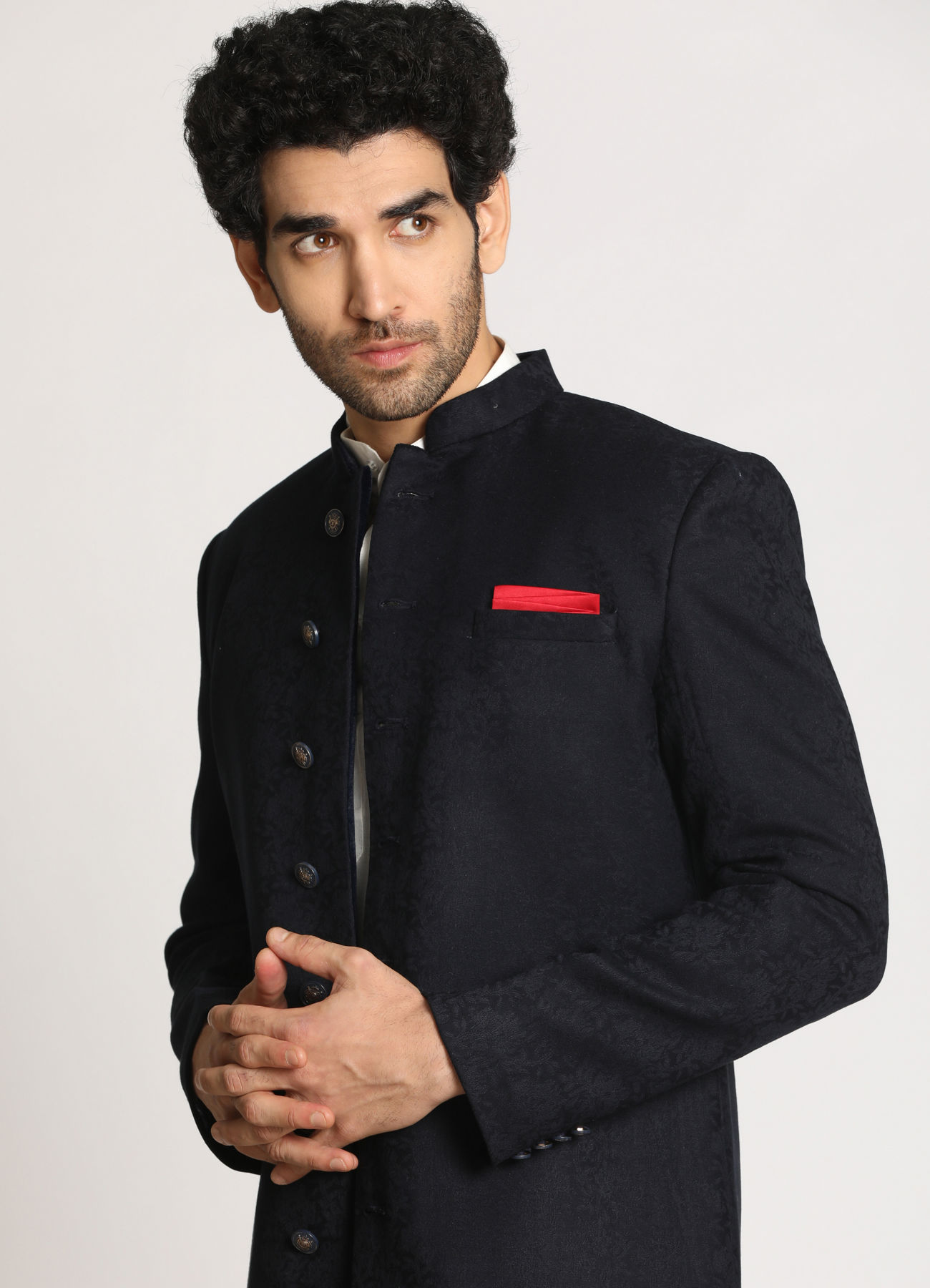 Manyavar Men Prussian Blue Indo Western Set