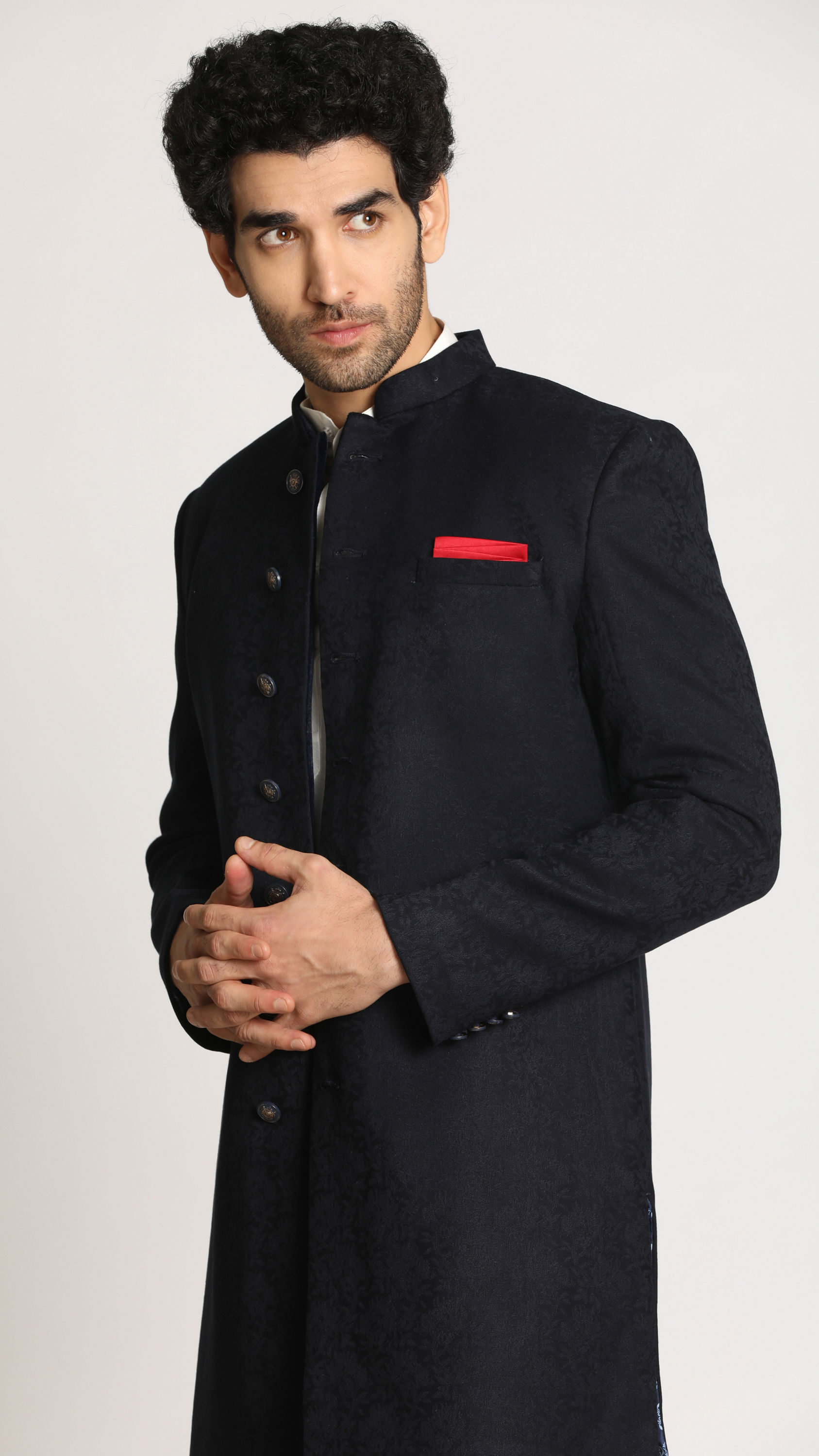 Manyavar Men Prussian Blue Indo Western Set