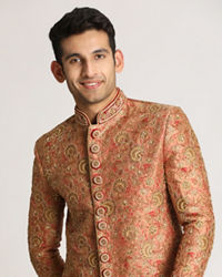 Manyavar Men Rust Pink Embroidered Indo Western