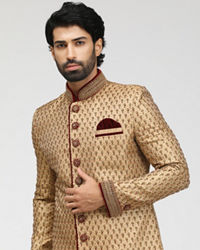 Manyavar Men Elegant Fawn Celebration Wear Sherwani
