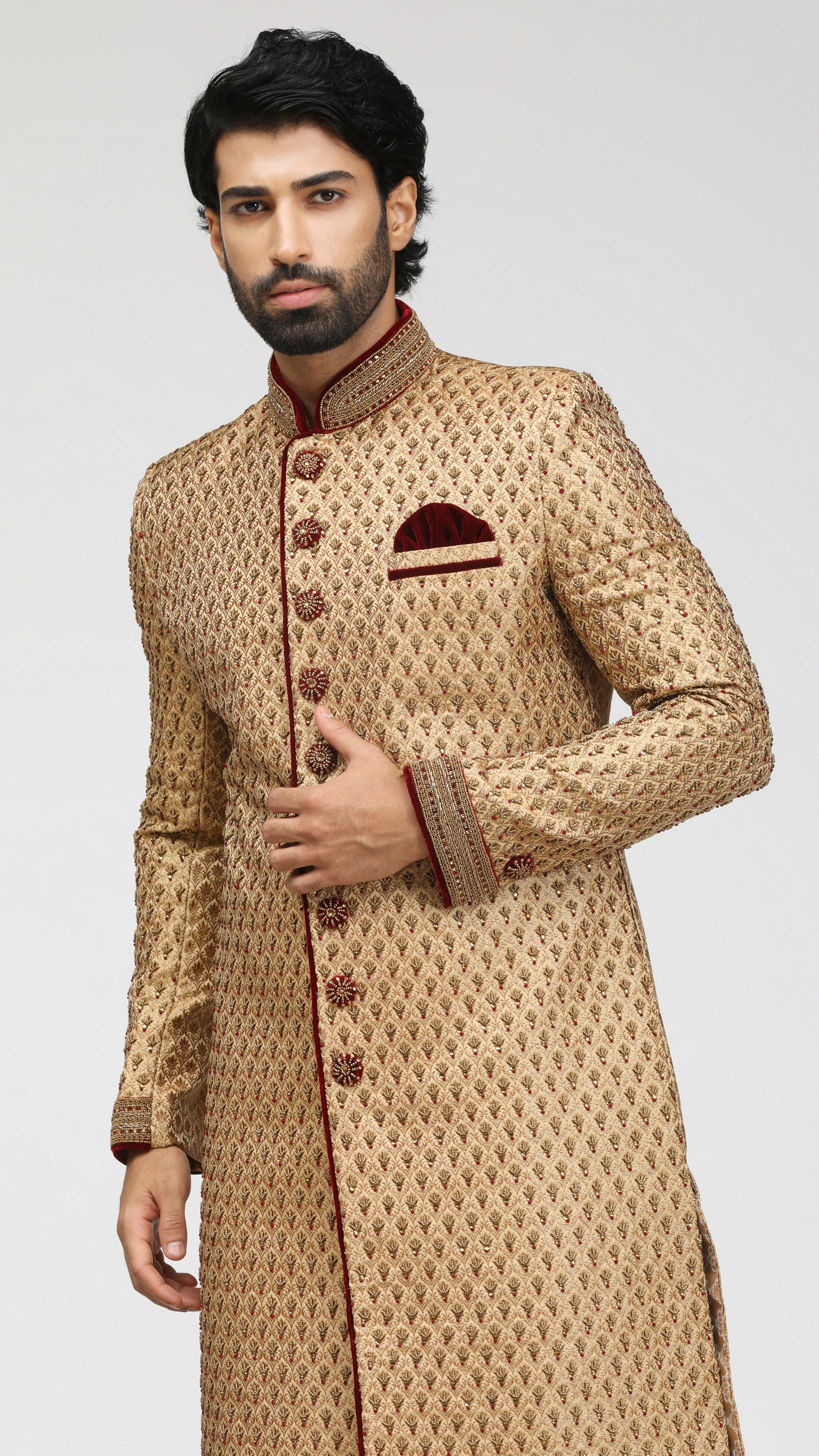 Manyavar Men Elegant Fawn Celebration Wear Sherwani