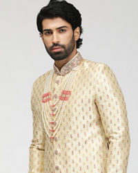 Manyavar Men Beige Sherwani With Contrasting Motifs