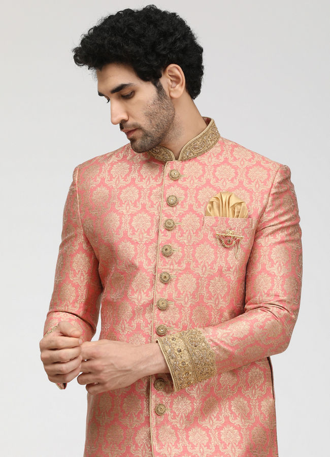 alt message - Manyavar Men Gleaming Gajaree Indian Sherwani image number 0