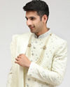 alt message - Manyavar Men Pearl White Embroidered Sherwani With Dupatta image number 0